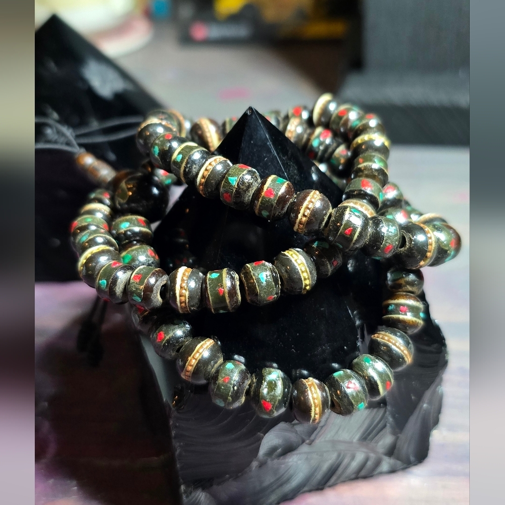 Set of 3 Gemstones in Wood Bracelets